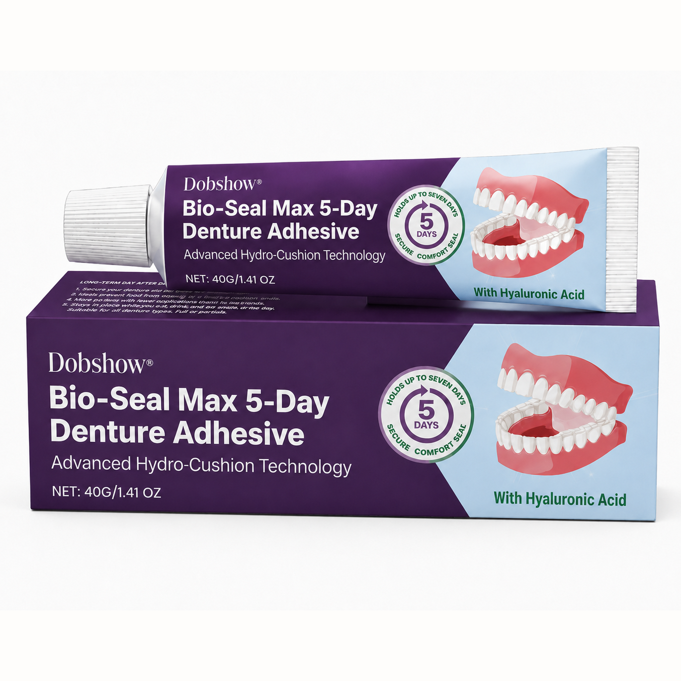🔥LIMITED SPECIAL OFFER🔥Dobshow® Bio-Seal Max 5-Day Denture Adhesive🦷💙 FDA Certified (Clinically Proven 120-Hour Hydro-Cushion Hold for Secure, Soothing & Zinc-Free Denture Fit)