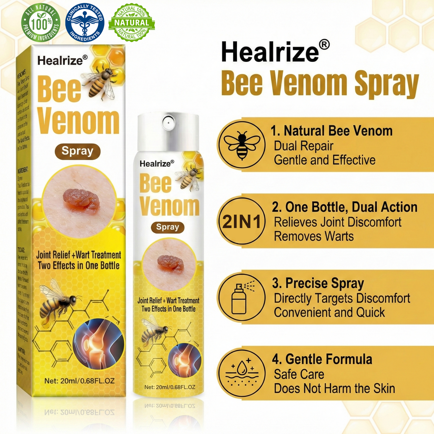 Healrize® Bee Venom Spray — Joint Relief + Wart Treatment, Two Effects in One Bottle🐝🔥