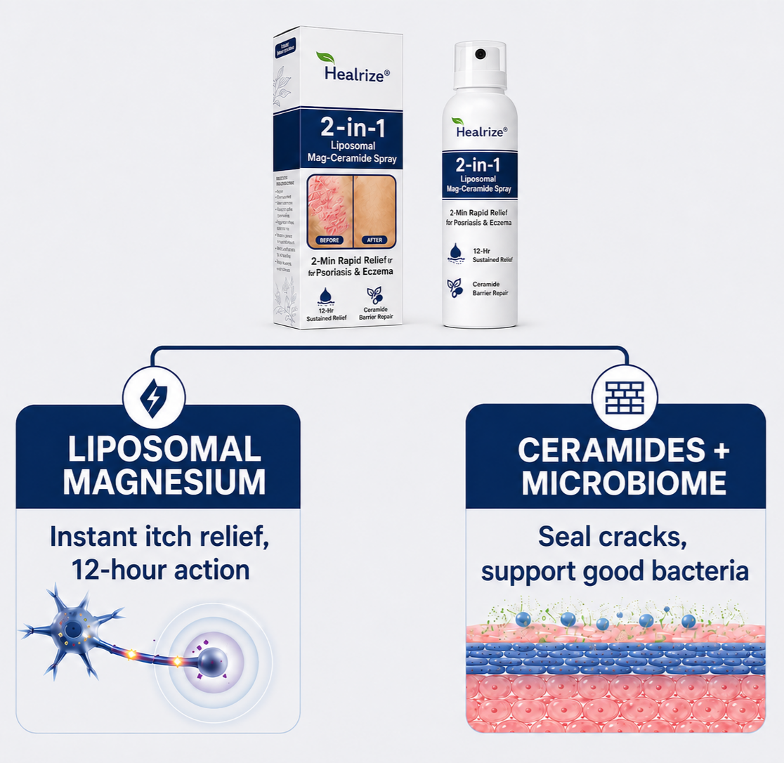 🏆Healrize® 2-in-1 Liposomal Mag-Ceramide Spray | 2-Min Rapid Relief for Psoriasis & Eczema (Full Body & Intimate Safe)