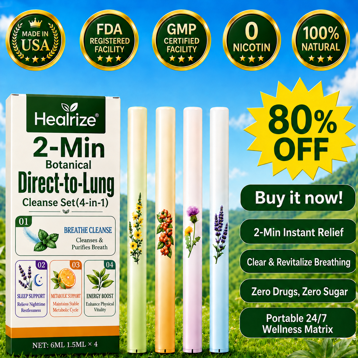🫁🔥Healrize® 2-Min Botanical Direct-to-Lung Cleanse Set(4-in-1)
