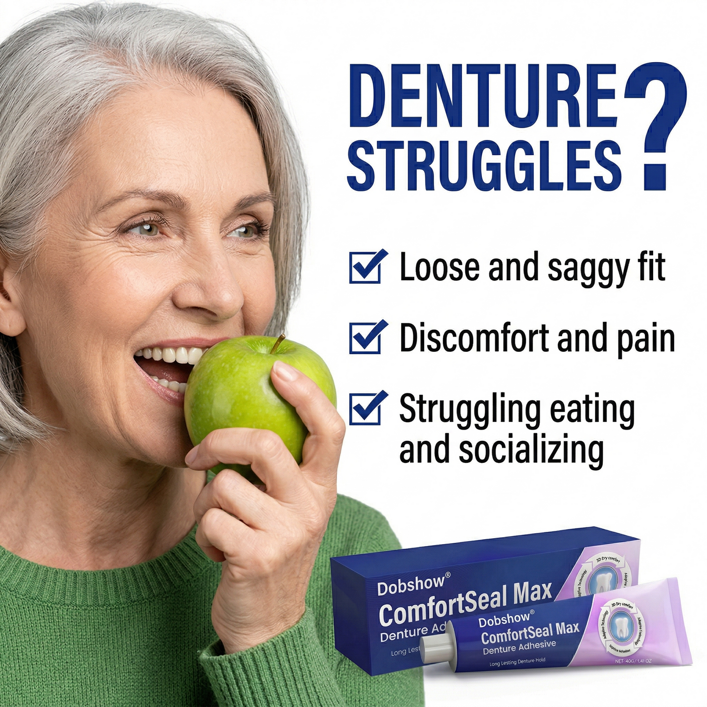 👨‍⚕️🔥Dobshow® ComfortSeal Max Denture Adhesive—🦷96-hour long-lasting, heat adaptive technology