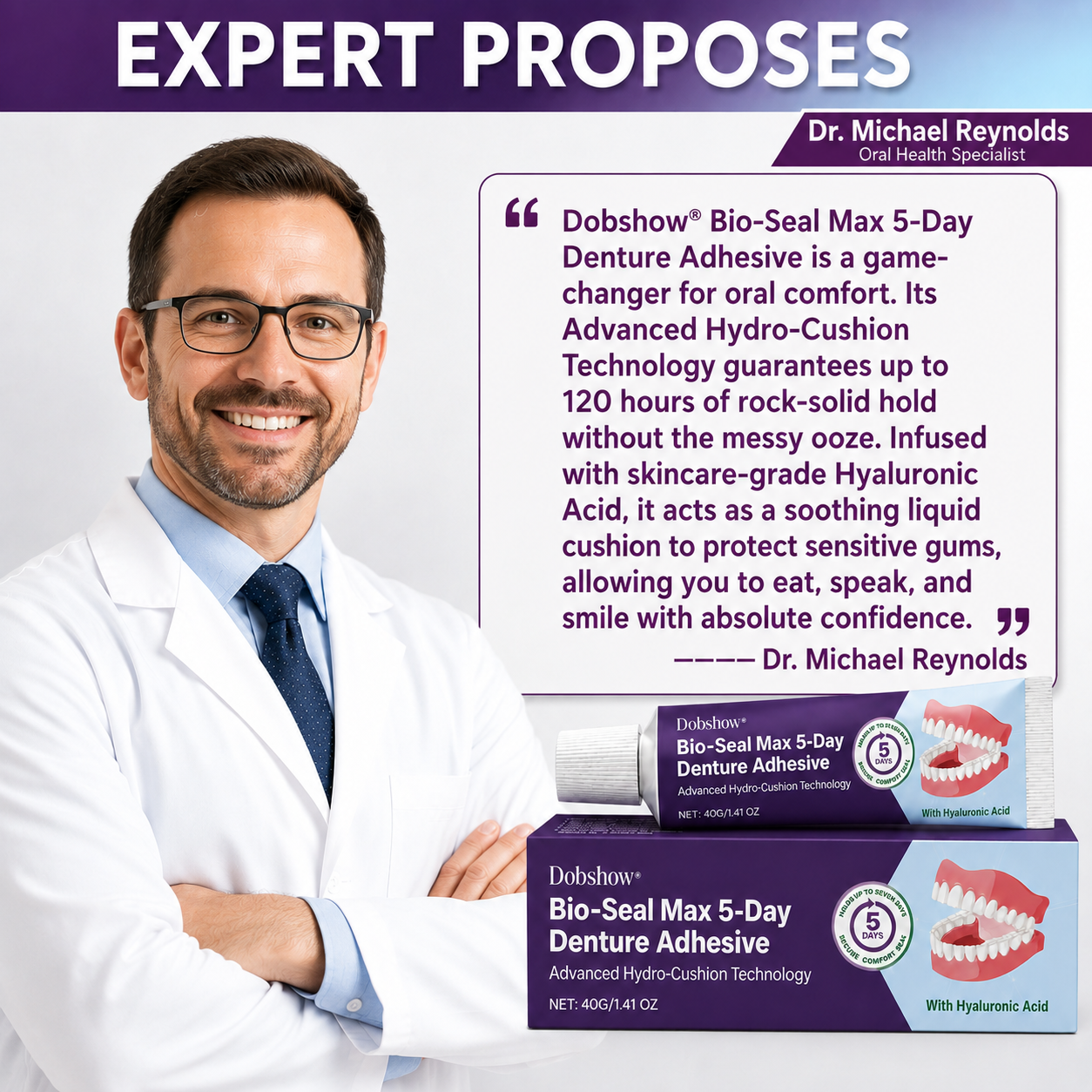 🔥Dobshow® Bio-Seal Max 5-Day Denture Adhesive🦷💙