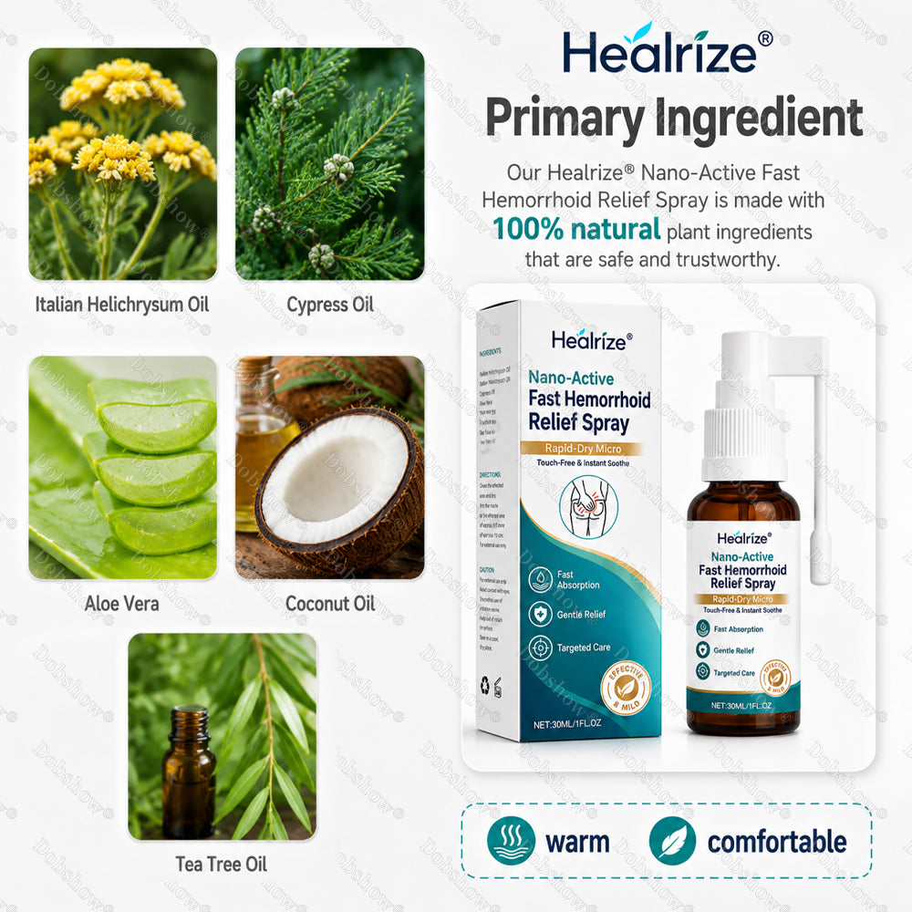 Healrize® Nano-Active Fast Hemorrhoid Relief Spray | Rapid-Dry Micro-Mist with Essential Oils, Touch-Free & Instant Soothe