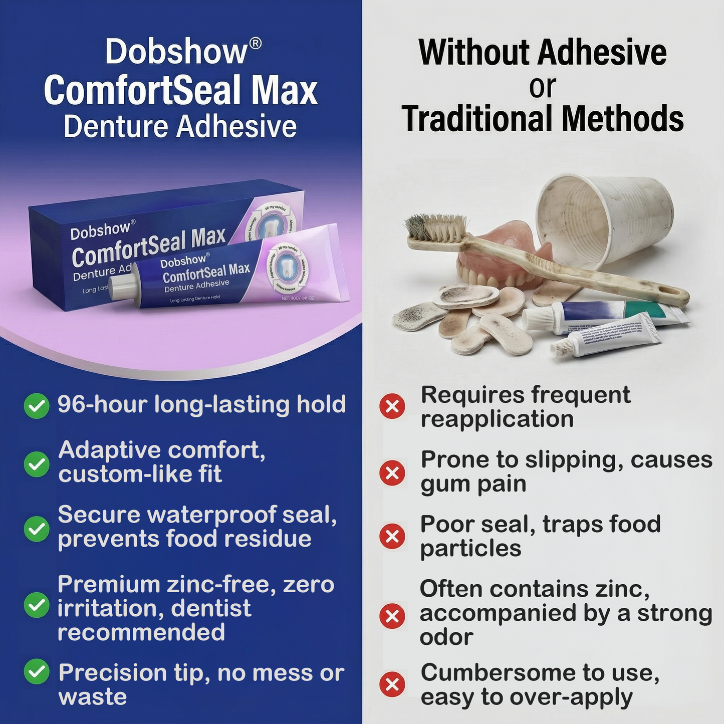 👨‍⚕️🔥Dobshow® ComfortSeal Max Denture Adhesive—🦷96-hour long-lasting, heat adaptive technology