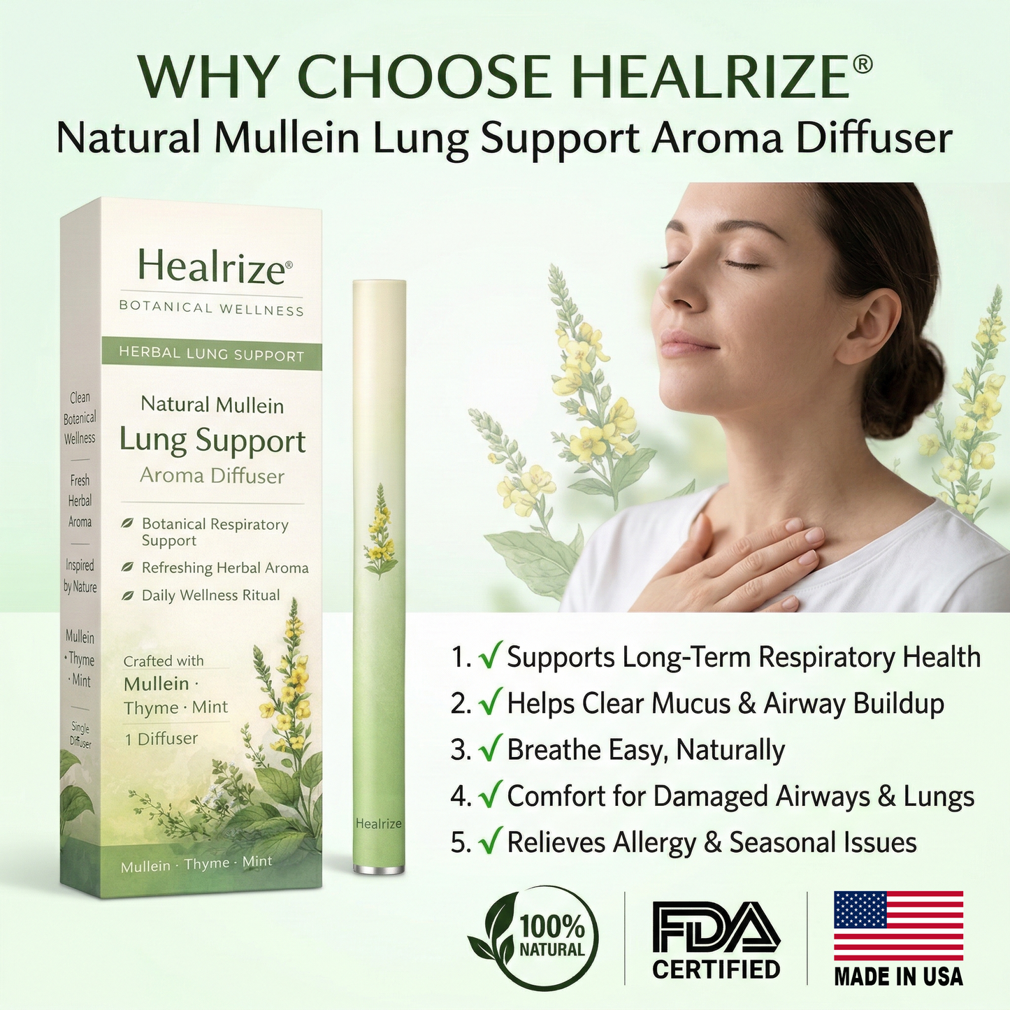 Healrize® Natural Mullein Lung Support Aroma Diffuser🍃