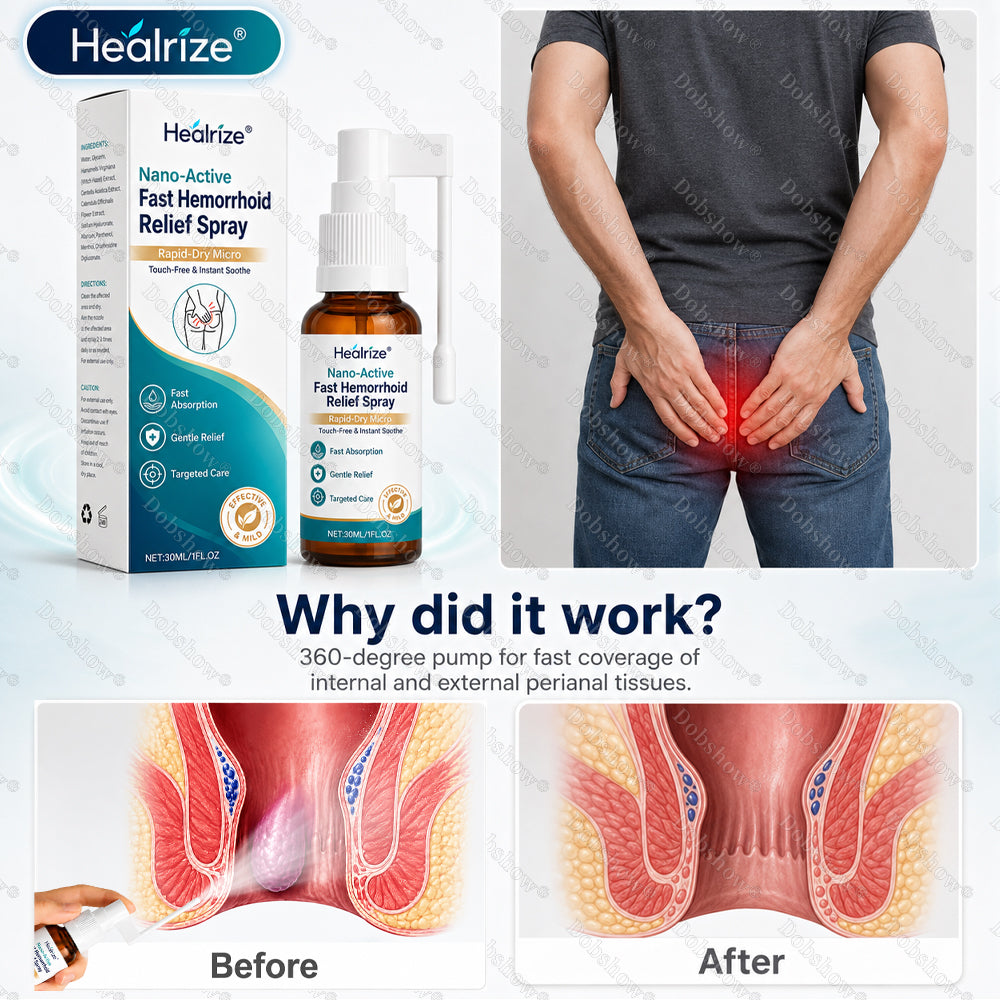 Healrize® Nano-Active Fast Hemorrhoid Relief Spray | Rapid-Dry Micro-Mist with Essential Oils, Touch-Free & Instant Soothe
