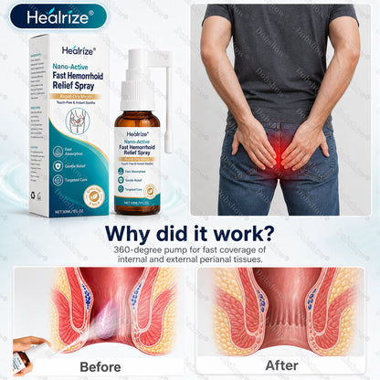 Healrize® Nano-Active Fast Hemorrhoid Relief Spray | Rapid-Dry Micro-Mist with Essential Oils, Touch-Free & Instant Soothe