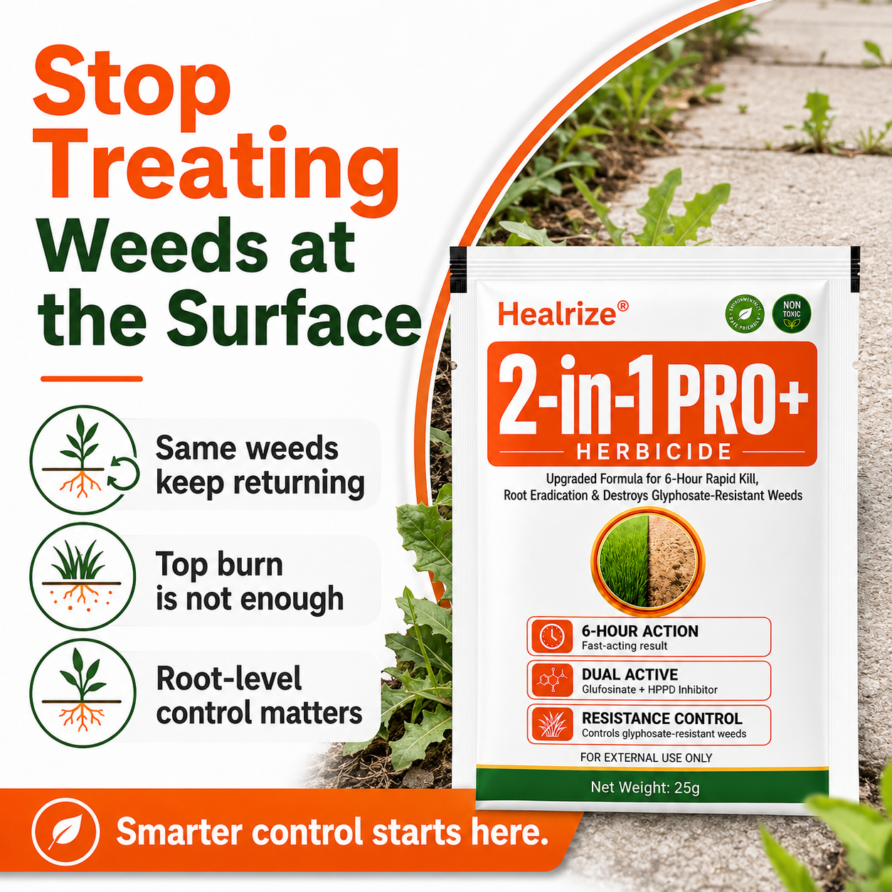 🏆🍂Healrize® Advanced 2-in-1 Pro+ Herbicide | Upgraded Formula for 6-Hour Rapid Kill, Root Eradication & Destroys Glyphosate-Resistant Weeds