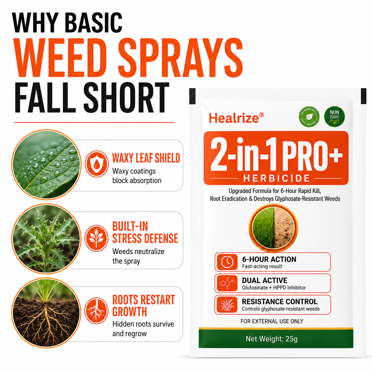 🏆🍂Healrize® Advanced 2-in-1 Pro+ Herbicide | Upgraded Formula for 6-Hour Rapid Kill, Root Eradication & Destroys Glyphosate-Resistant Weeds