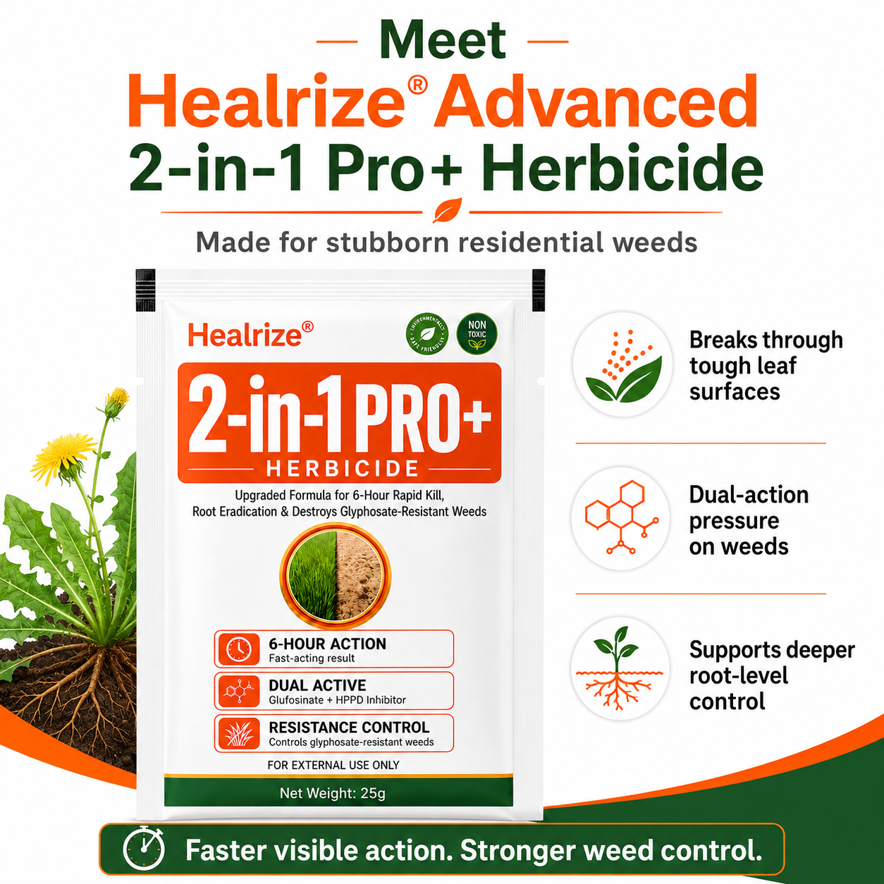 🏆🍂Healrize® Advanced 2-in-1 Pro+ Herbicide | Upgraded Formula for 6-Hour Rapid Kill, Root Eradication & Destroys Glyphosate-Resistant Weeds