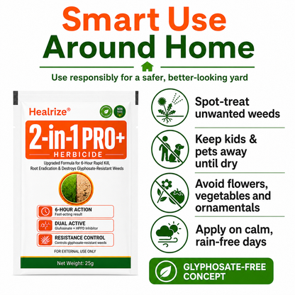 🏆🍂Healrize® Advanced 2-in-1 Pro+ Herbicide | Upgraded Formula for 6-Hour Rapid Kill, Root Eradication & Destroys Glyphosate-Resistant Weeds