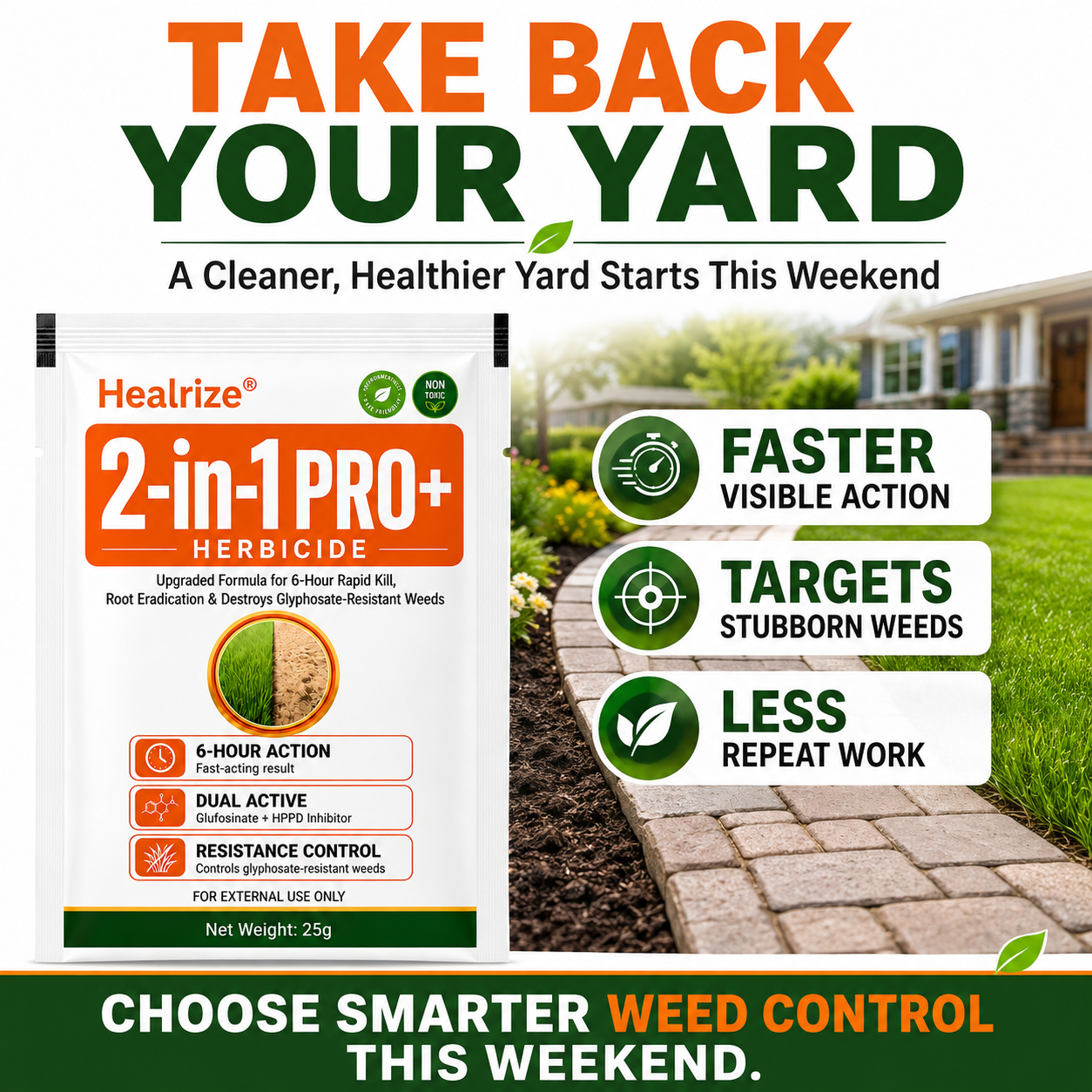 🏆🍂Healrize® Advanced 2-in-1 Pro+ Herbicide | Upgraded Formula for 6-Hour Rapid Kill, Root Eradication & Destroys Glyphosate-Resistant Weeds