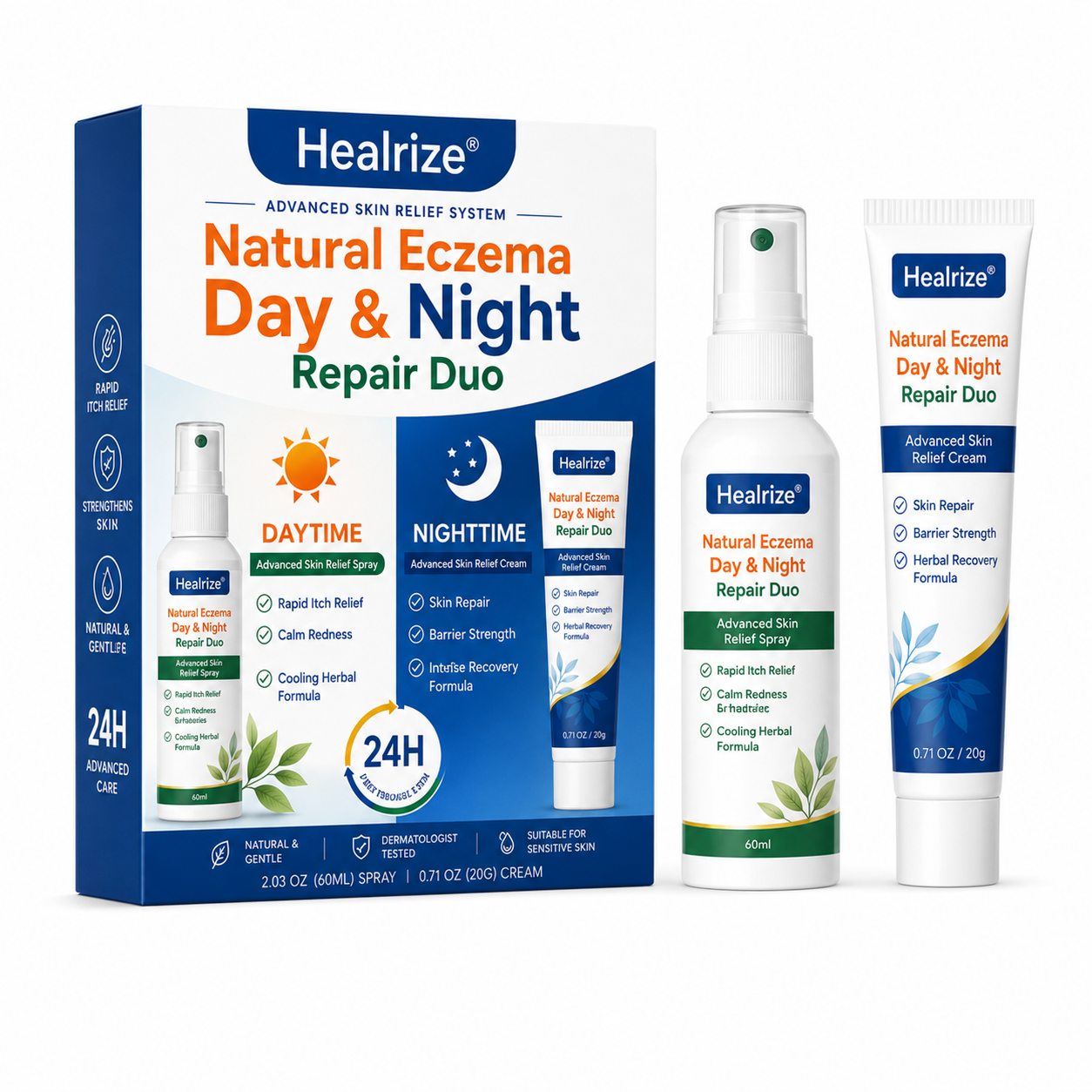 🌿🏆Healrize® Natural Eczema Day & Night Repair Duo – 100% Steroid-Free Soothing for Intense Itch & Barrier Repair