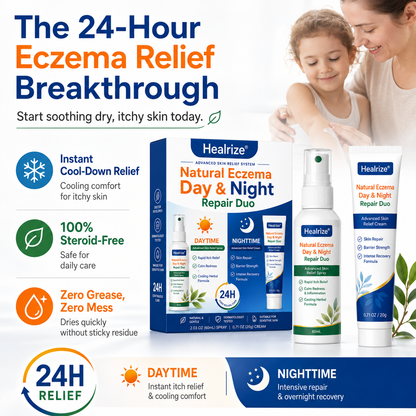 🌿🏆Healrize® Natural Eczema Day & Night Repair Duo – 100% Steroid-Free Soothing for Intense Itch & Barrier Repair