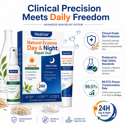 🌿🏆Healrize® Natural Eczema Day & Night Repair Duo – 100% Steroid-Free Soothing for Intense Itch & Barrier Repair