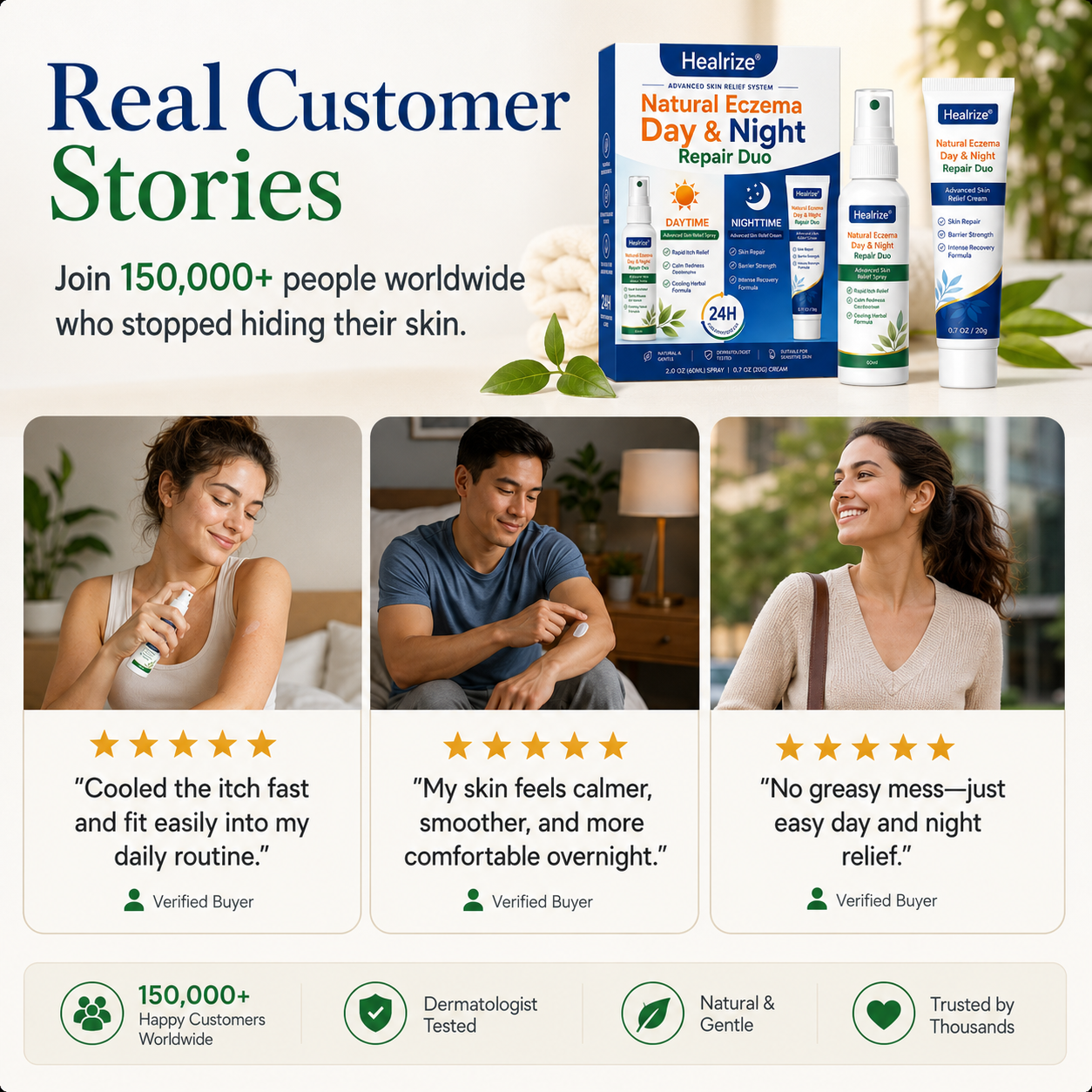 🌿🏆Healrize® Natural Eczema Day & Night Repair Duo – 100% Steroid-Free Soothing for Intense Itch & Barrier Repair