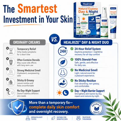 🌿🏆Healrize® Natural Eczema Day & Night Repair Duo – 100% Steroid-Free Soothing for Intense Itch & Barrier Repair