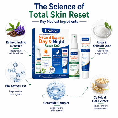 🌿🏆Healrize® Natural Eczema Day & Night Repair Duo – 100% Steroid-Free Soothing for Intense Itch & Barrier Repair
