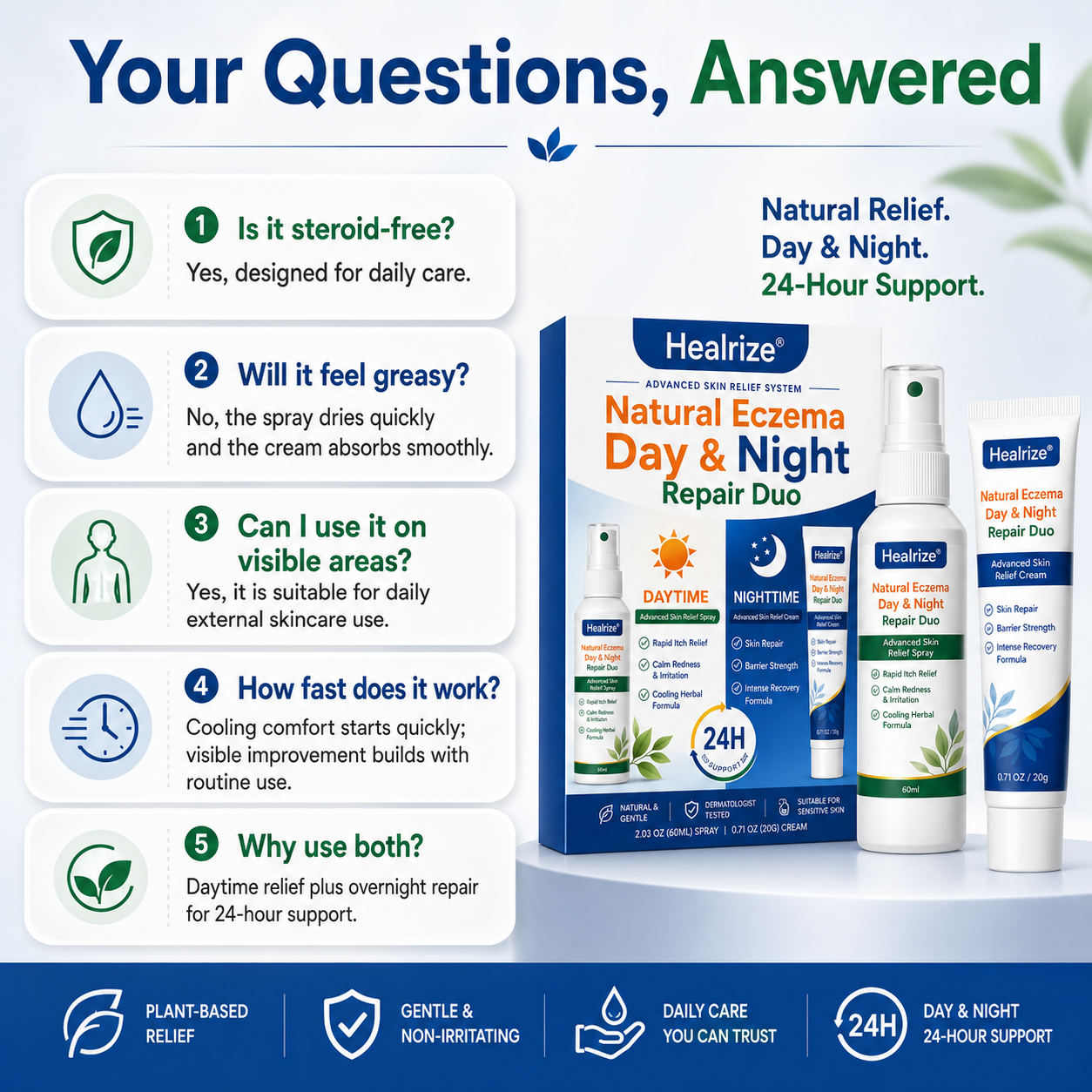 🌿🏆Healrize® Natural Eczema Day & Night Repair Duo – 100% Steroid-Free Soothing for Intense Itch & Barrier Repair
