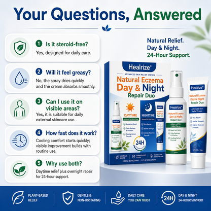 🌿🏆Healrize® Natural Eczema Day & Night Repair Duo – 100% Steroid-Free Soothing for Intense Itch & Barrier Repair