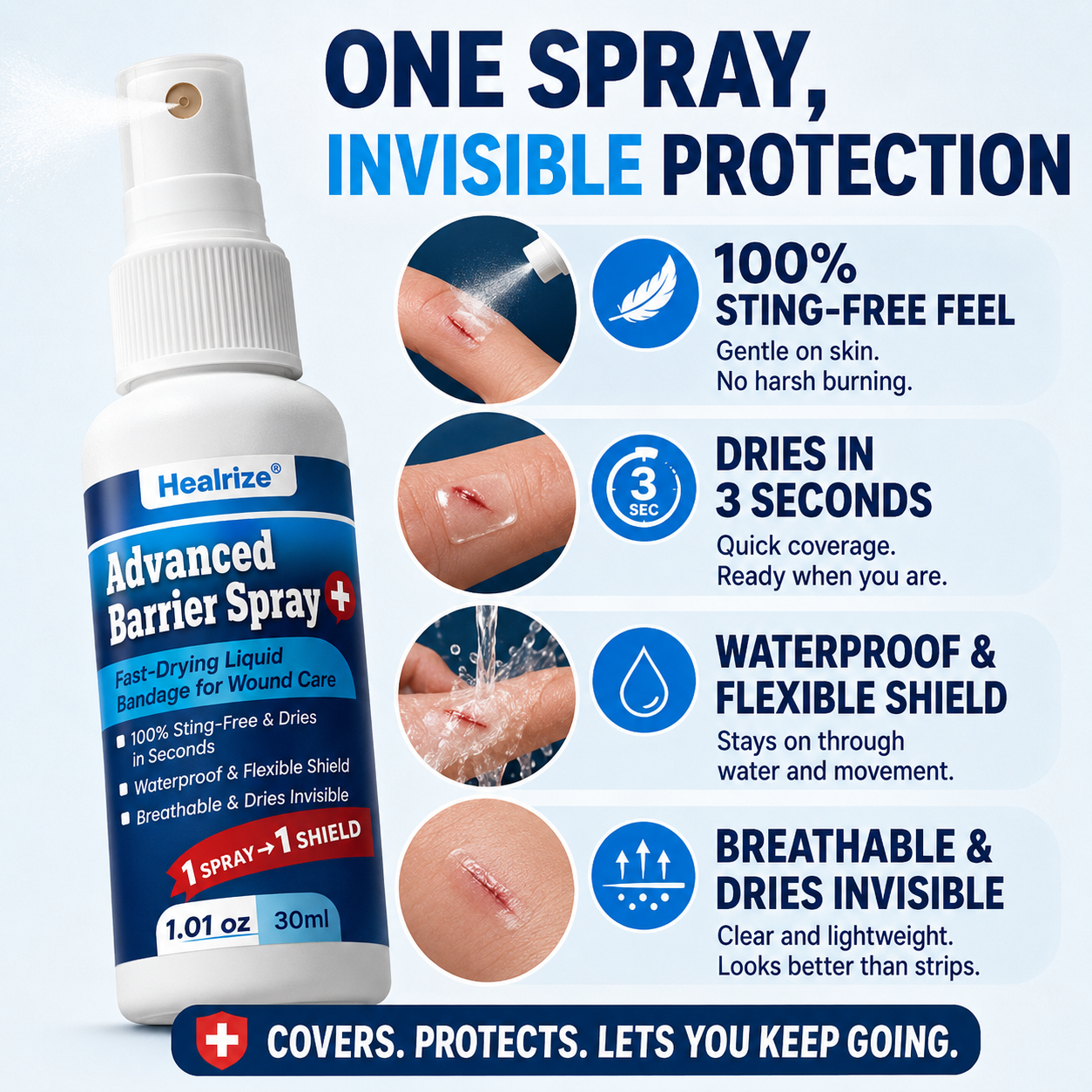 Healrize® Advanced Barrier Spray - Fast-Drying Liquid Bandage for Wound Care