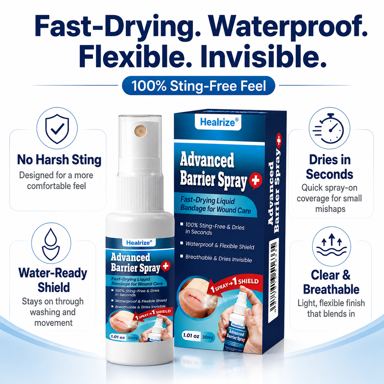Healrize® Advanced Barrier Spray - Fast-Drying Liquid Bandage for Wound Care