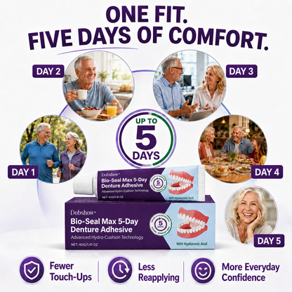 🔥LIMITED SPECIAL OFFER🔥Dobshow® Bio-Seal Max 5-Day Denture Adhesive🦷💙 FDA Certified (Clinically Proven 120-Hour Hydro-Cushion Hold for Secure, Soothing & Zinc-Free Denture Fit)