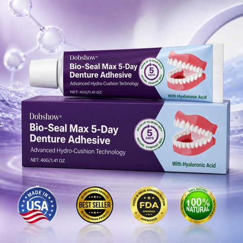 🔥LIMITED SPECIAL OFFER🔥Dobshow® Bio-Seal Max 5-Day Denture Adhesive🦷💙 FDA Certified (Clinically Proven 120-Hour Hydro-Cushion Hold for Secure, Soothing & Zinc-Free Denture Fit)