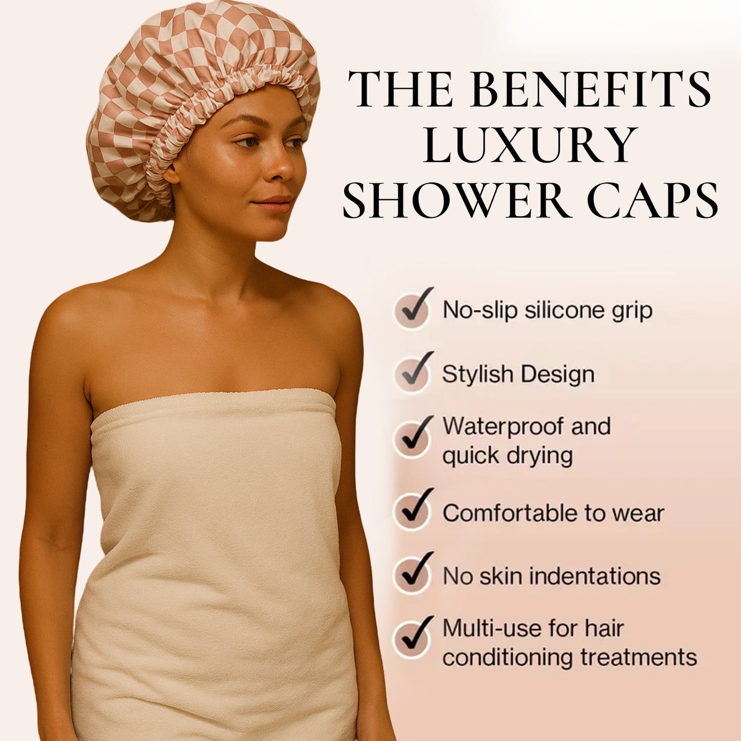 Luxury Shower Caps for Women Reusable Waterproof - Flexi Satin Lined, Quick-dry, Adjustable, Hair Cap for Long & Short Hair